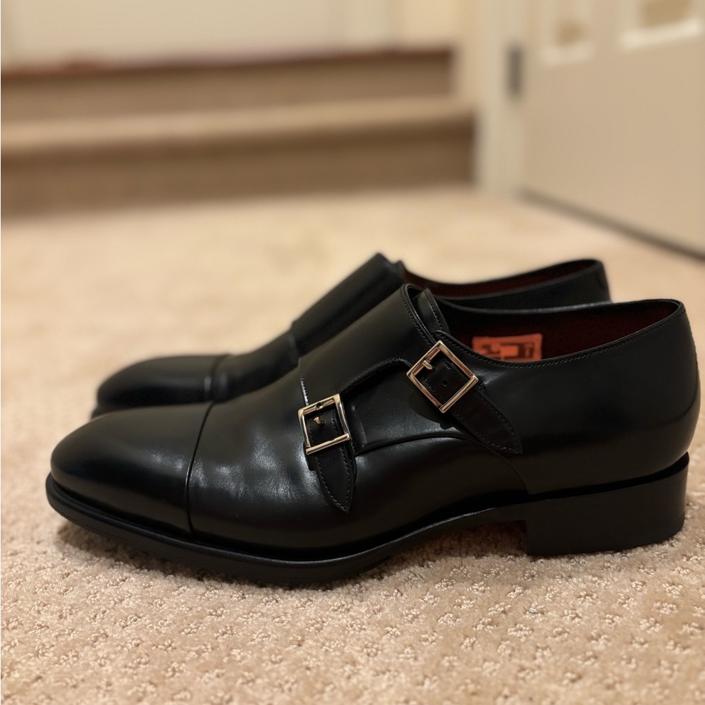 Santoni Black Leather Oxfords Sleek Formal Design